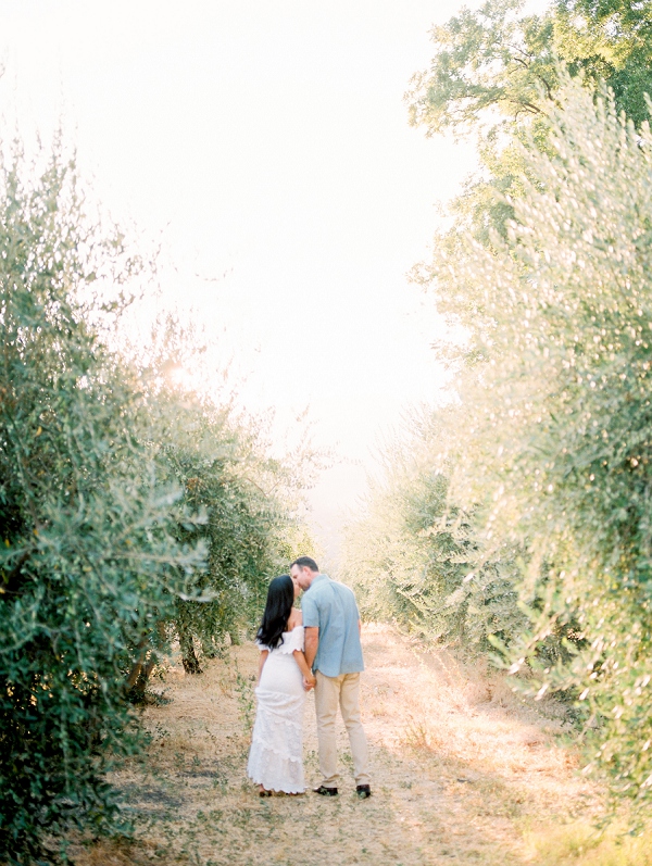 couple kissing in olive grove