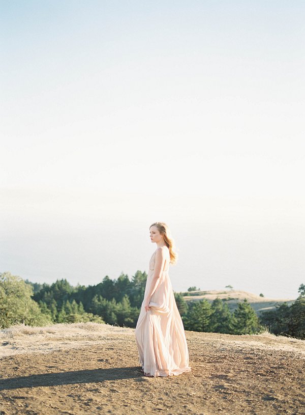 Mt Tam Engagement session. woman in pink flow dress.  location near san francisco in marin county.