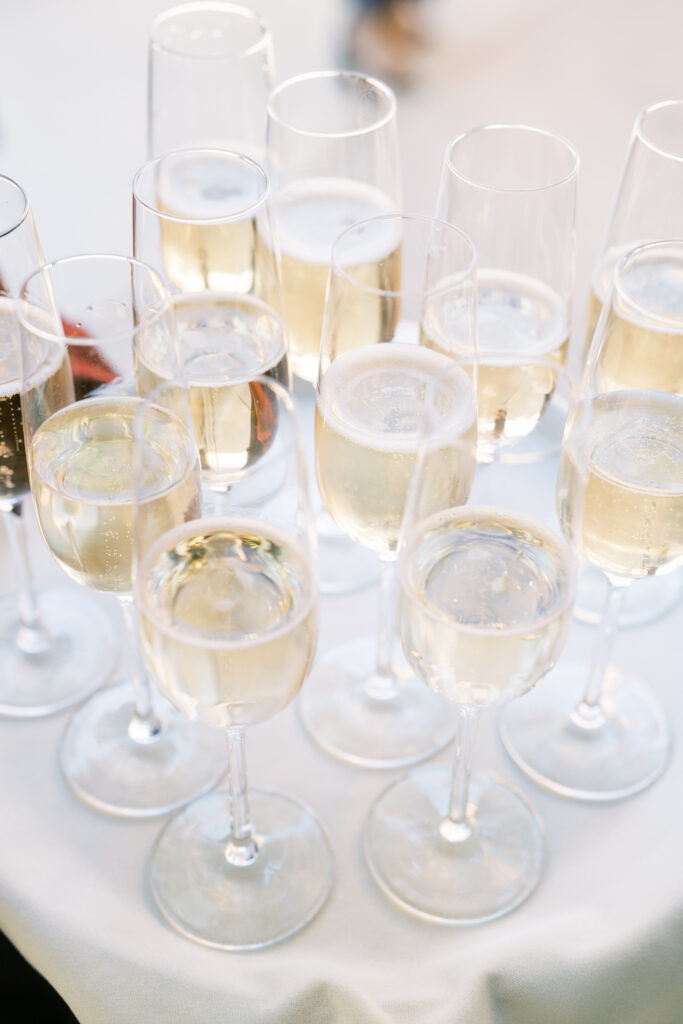 Champagne glasses. Tres Posti Napa Valley Wedding