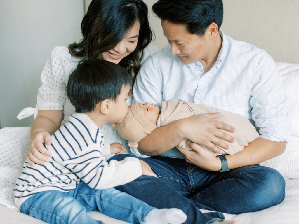 family, mother, father, toddler son, newborn baby.  San Francisco Newborn Photography Session