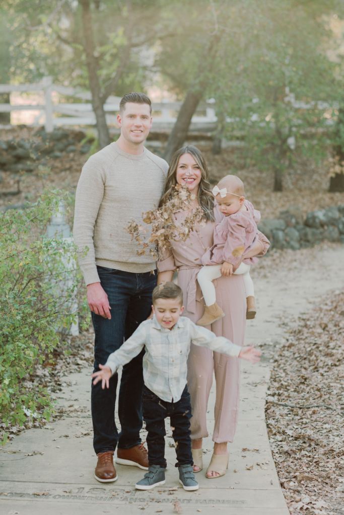 Bay Area Family Photography Pleasanton CA - Jessica Kay Photography - father mother holding daughter and young son throwing leaves